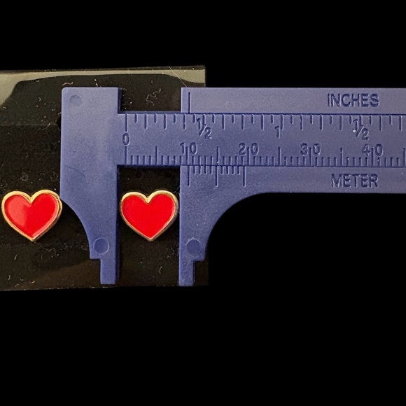 Red and Gold Enamel Heart Stud Earrings - Picture 3 of 3